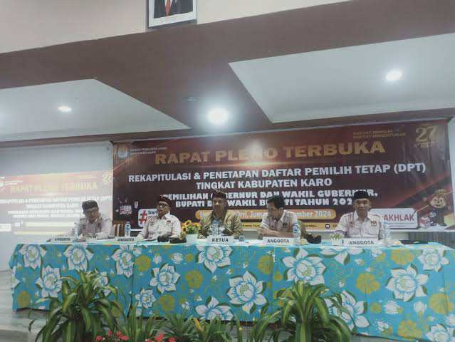 Rapat Pleno Terbuka Penetapan DPT Pemilu 2024 Kabupaten tanah,Karo, Tetapkan 299,600 DPT dan 673 TPS